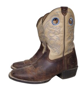 Ariat Kids Western Boots in Brown and Tan with Blue Accents